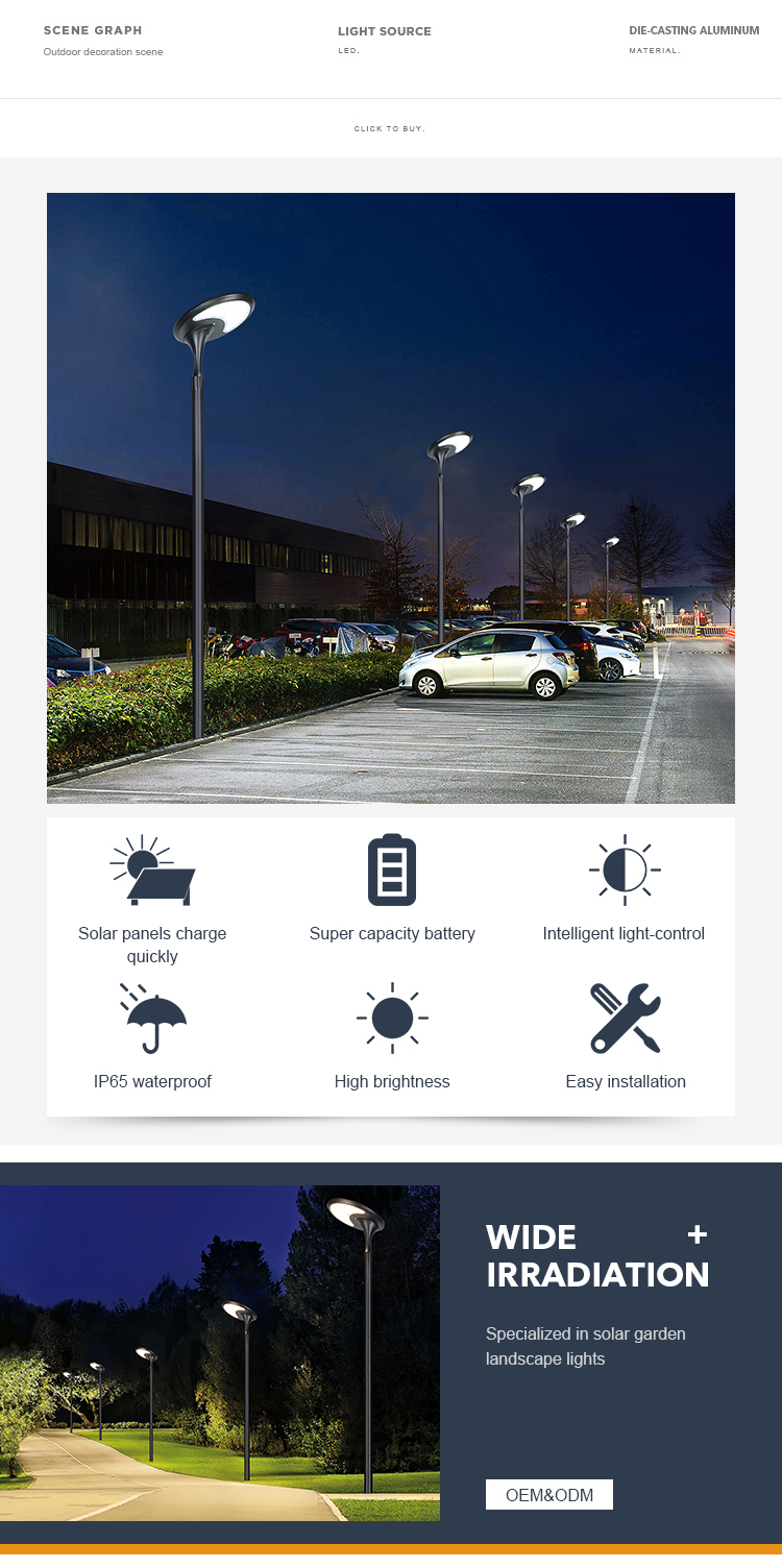 38W Courtyards Integrated Solar Led Street Light Oval Shape Light Control Outdoor Lamp