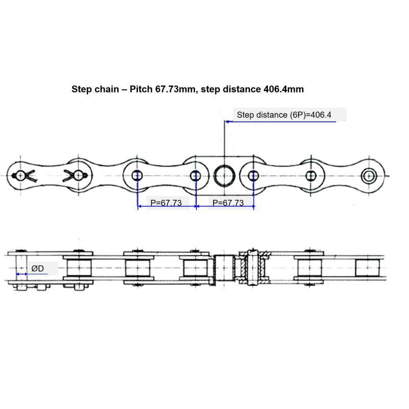 Pitch 67.73 Roller Chain Escalator Solid Axles Spare Part Escalator CNAS