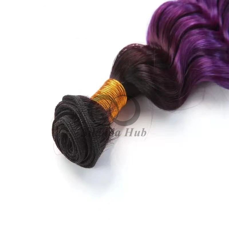 #T1B/Purple Deep Wave Remy Human Hair Bundles Sew In Weave Bundles Brazilian Bundle Deals
