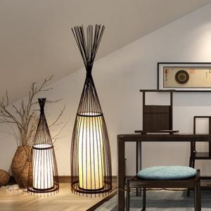 China Natural Bamboo Standing Floor Lamp Cottage Wood Bamboo Shade Fabric Shade Floor lamp(WH-WFL-04） on sale