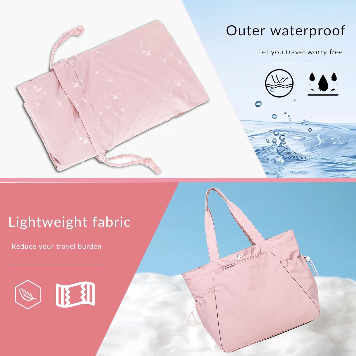 BTOOP TOTE BAG FOR WOMEN, FOLDABLE BEACH GYM BAGS, SIDE-CINCH LIGHTWEIGHT SHOPPER SHOULDER BAG FOR TRAVEL,WORK
