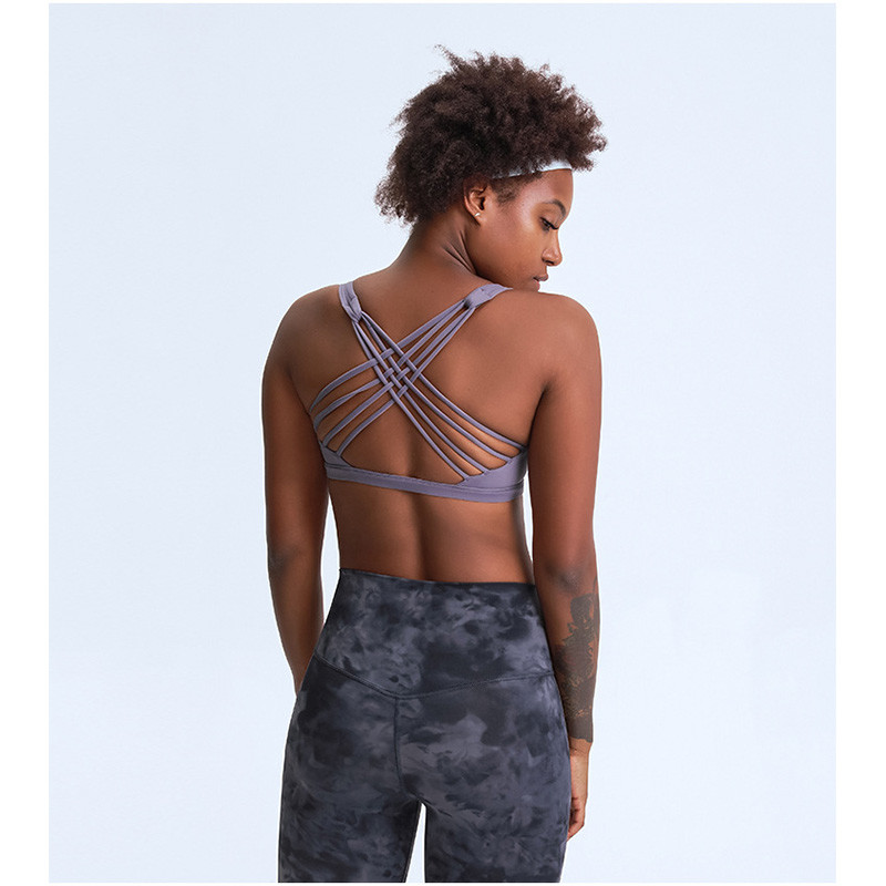 Naked Feeling Breathable Women Sports Bra Cross Back With Removable Pad