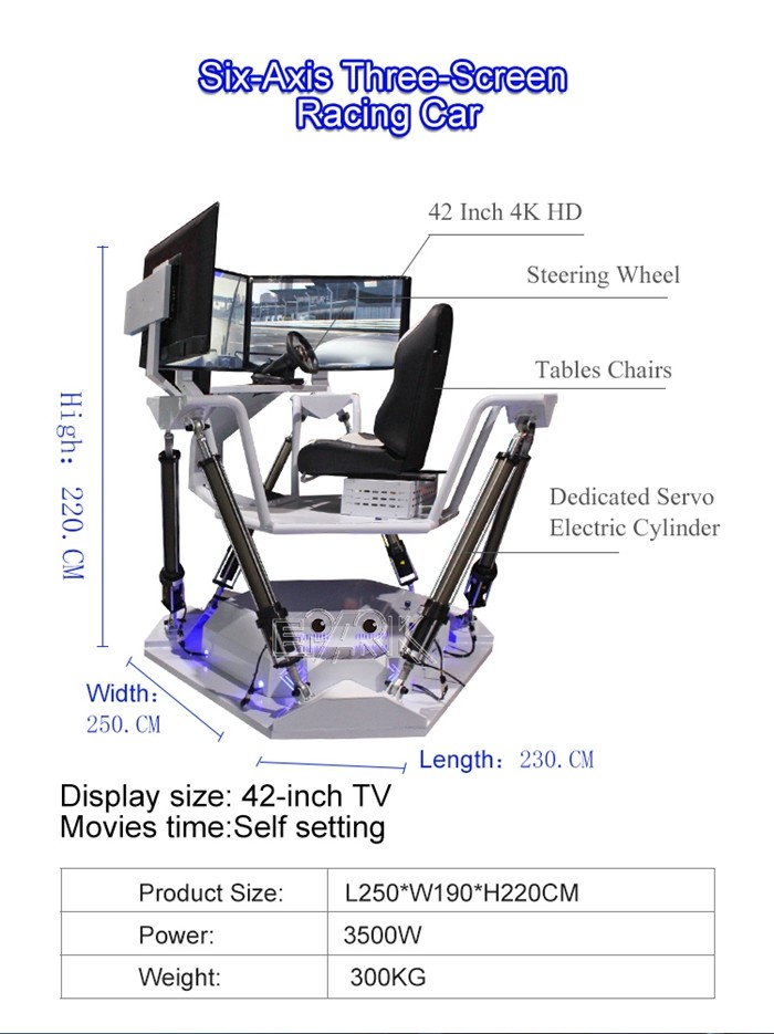 Hot Selling Six-Axis Three-Screen Racing Car 300Kg 9D Vr Racing Simulator
