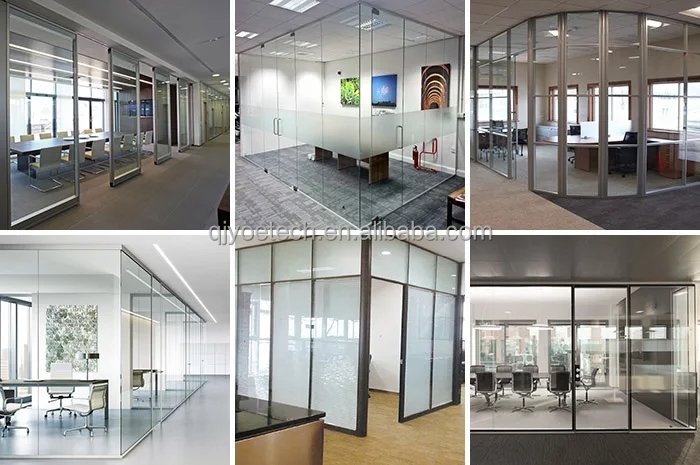 Home Office Full Height Soundproof Glass Wall Office Partition with Blind and 2mm-19mm Thickness
