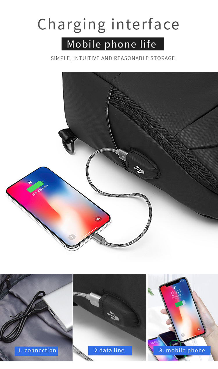 ISO9001 Anti Theft Men Shoulder Bags With USB Charging