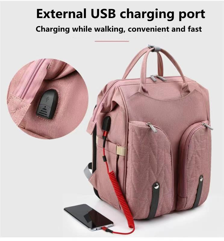 600D Travel Mommy Backpack Nursing Diaper Bag Foldable Crib