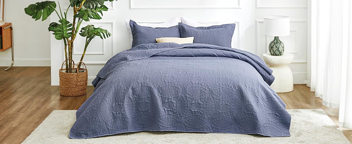 3 Piece King Size Bedspreads Soft Summer Quilt Microfiber 100% Polyester