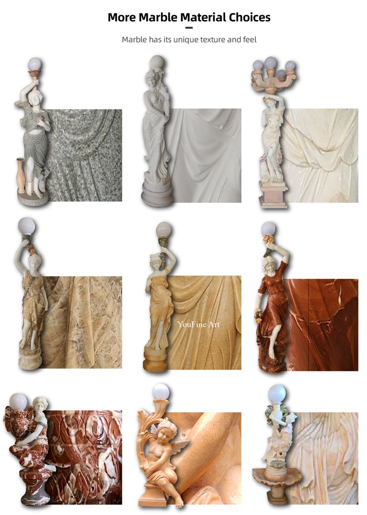 Hand Carved Garden Marble Angel Lamp Statue Outdoor