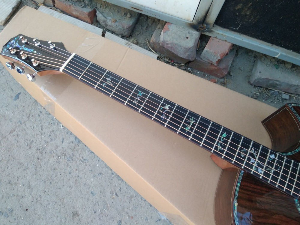 AAAA handmade all Solid ebony wood single cut guitar 14 frets imported wood armrest GA acoustic electric guitar