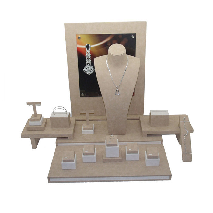Jewelry Showcase Display Set for Necklace,Earring,Ring With Changeable Image Back Panel