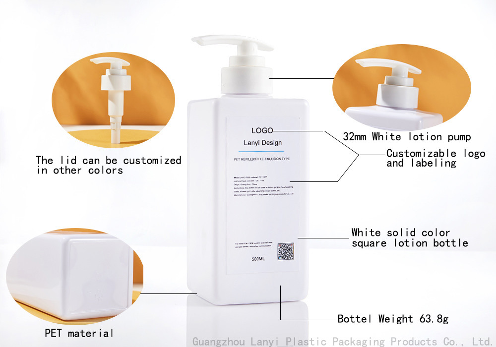 Square Clear PET Plastic 500ml Shampoo Pump Bottles