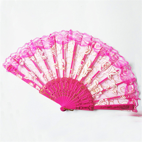 23*42cm Elegant Foldable Hand Fans Rose Pattern Plastic Lace Hand Fan
