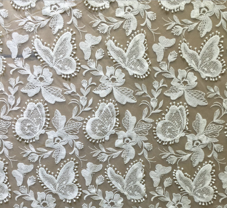 Ivory Embroidery Lace Fabric for Wedding Dress Hot Sale