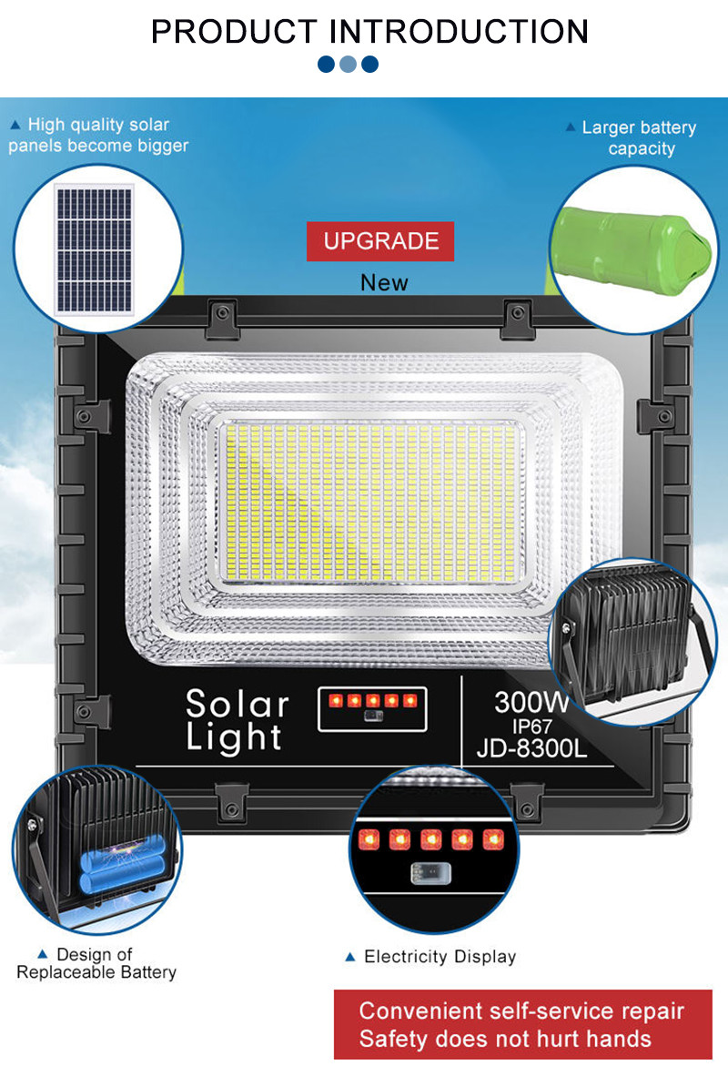 Waterproof Ip67 Remote Control ABS 300W LED Solar Flood Light Power Station