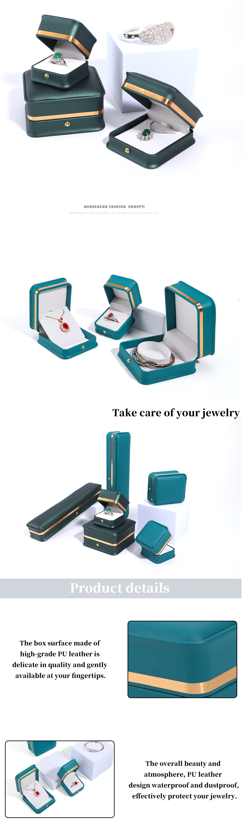 Custom Logo Dark Green Leather Jewelry Box with Hanhong Packaging and Velvet Lining