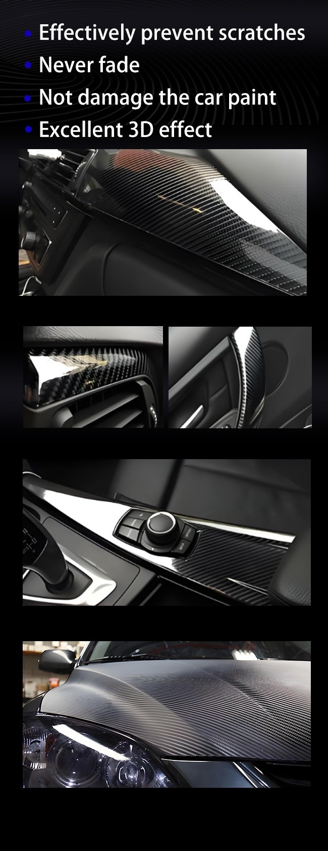 Stretchable Carbon Fiber Car Vinyl Wrap With Wet Installation Method