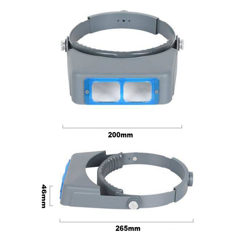 Head mounted magnifying glass with 2x magnification for hands-free operation and lightweight design
