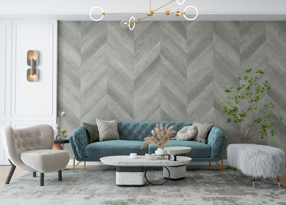GKBM Greenpy FT-W29090-10 Click Waterproof Fireproof Gray Luxury Stone Polyvinyl Composite Herringbone SPC Flooring