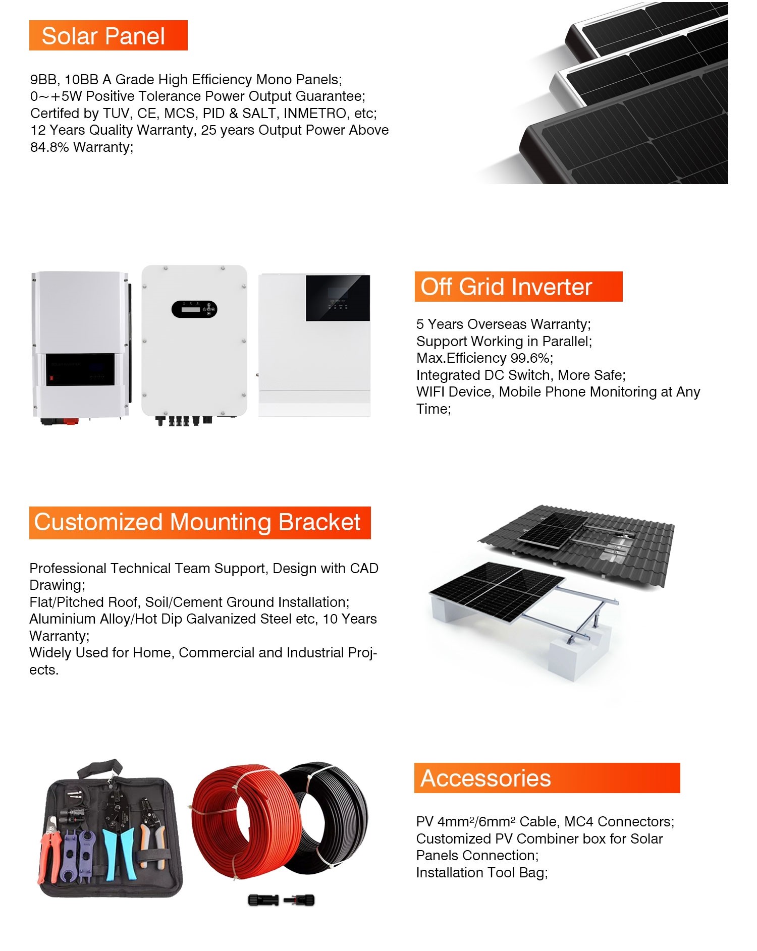 Stable 160A Solar Photovoltaic System , Multipurpose Solar Panel Off Grid System