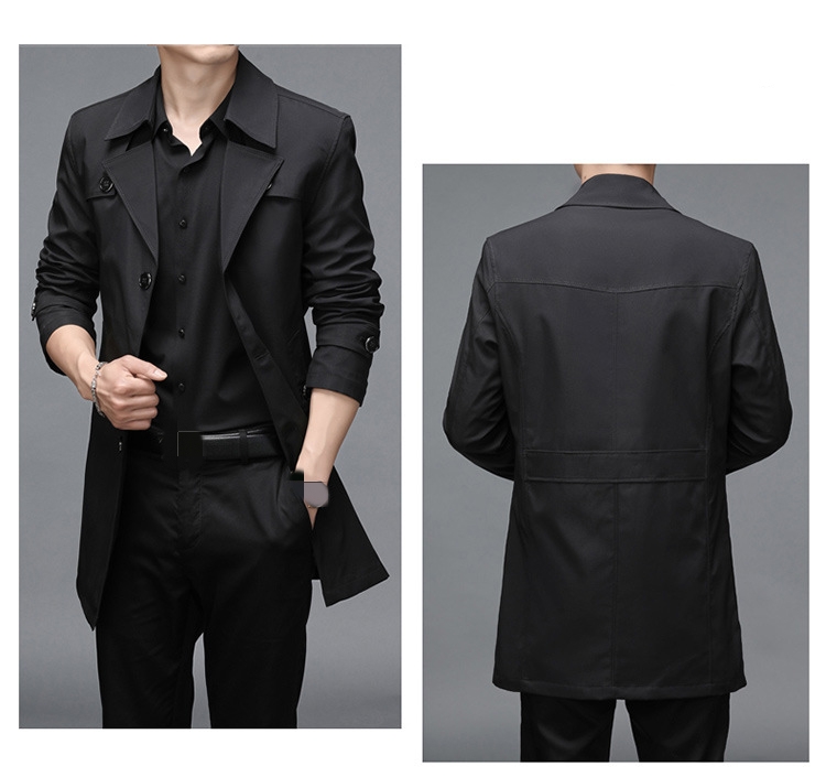 Men's Jackets Fashion Windproof Casual Slim Fit Windbreaker Long Coat With Suit Coats