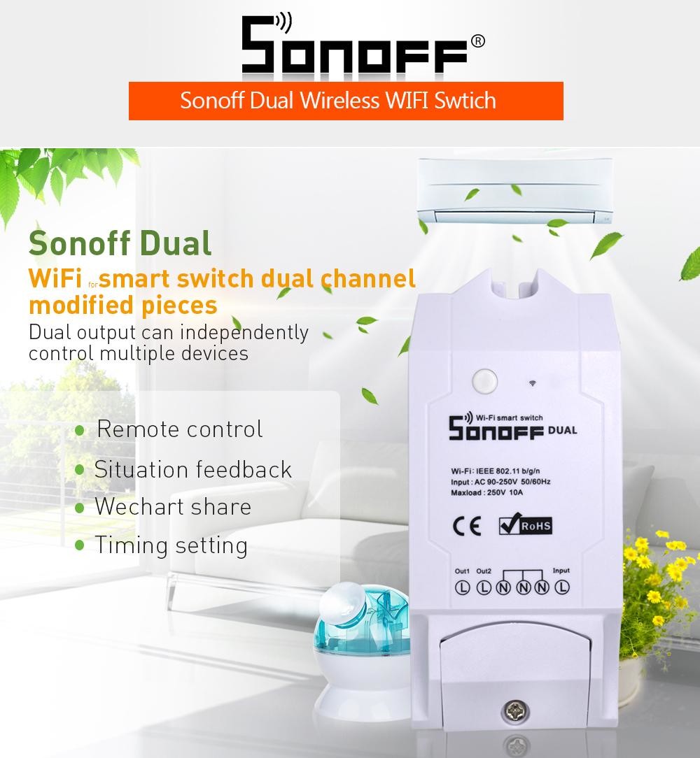 SONOFF Smart Home Dual Wireless WIFI Switch Relay Module 10A 220V DIY Timing With wi-fi