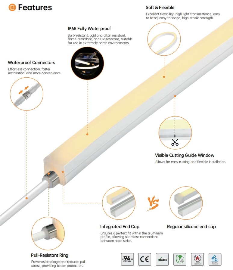 Customizable Top Bend LED Neon Strip High Brightness Vertical Bending LED Strip Lights