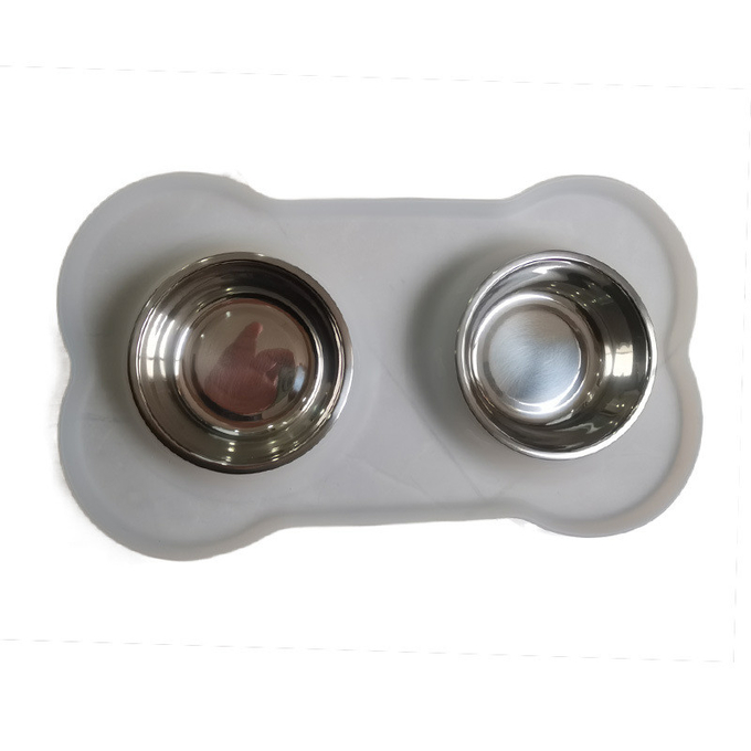 Pet Silicone Anti Spill Bowl Dog Stainless Steel Eating And Drinking Double Bowl