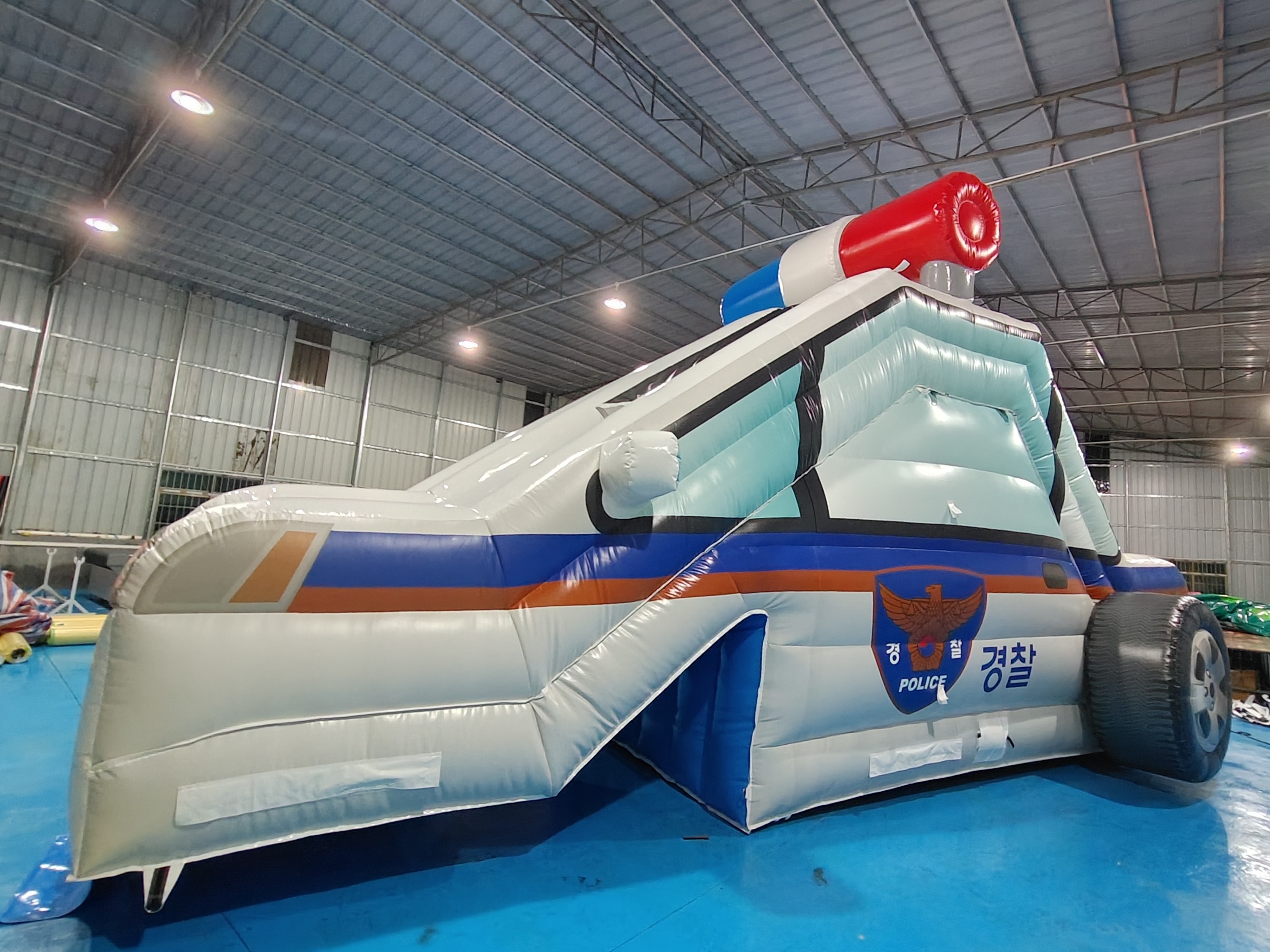 Customized Backyard Inflatable Slide Police Patrol Wagon Carton Inflatable Double Dry Slides For Kids