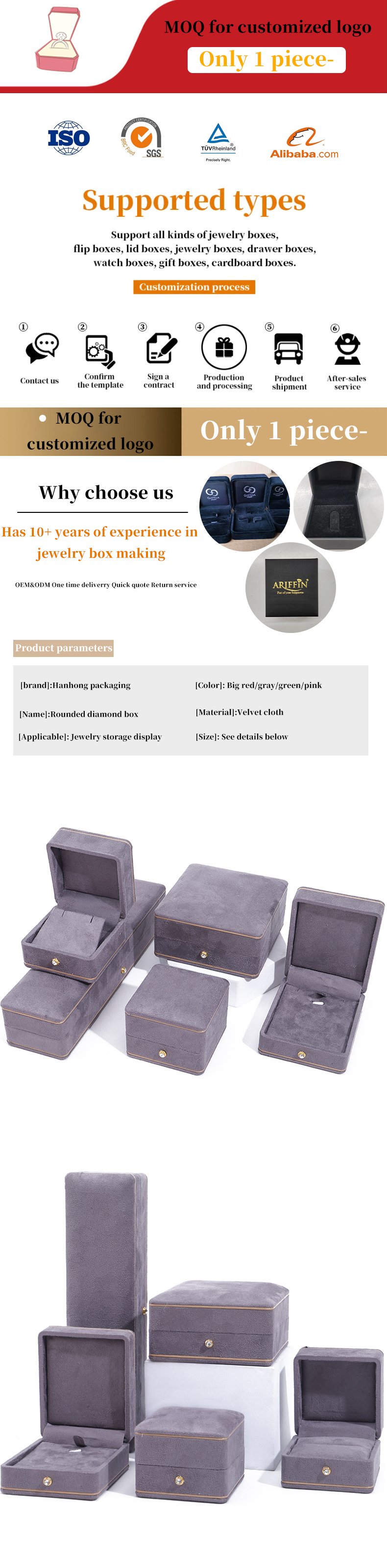 Rectangle Handmade Custom Logo Jewelry Packaging for Luxury Grey Bracelet Necklace