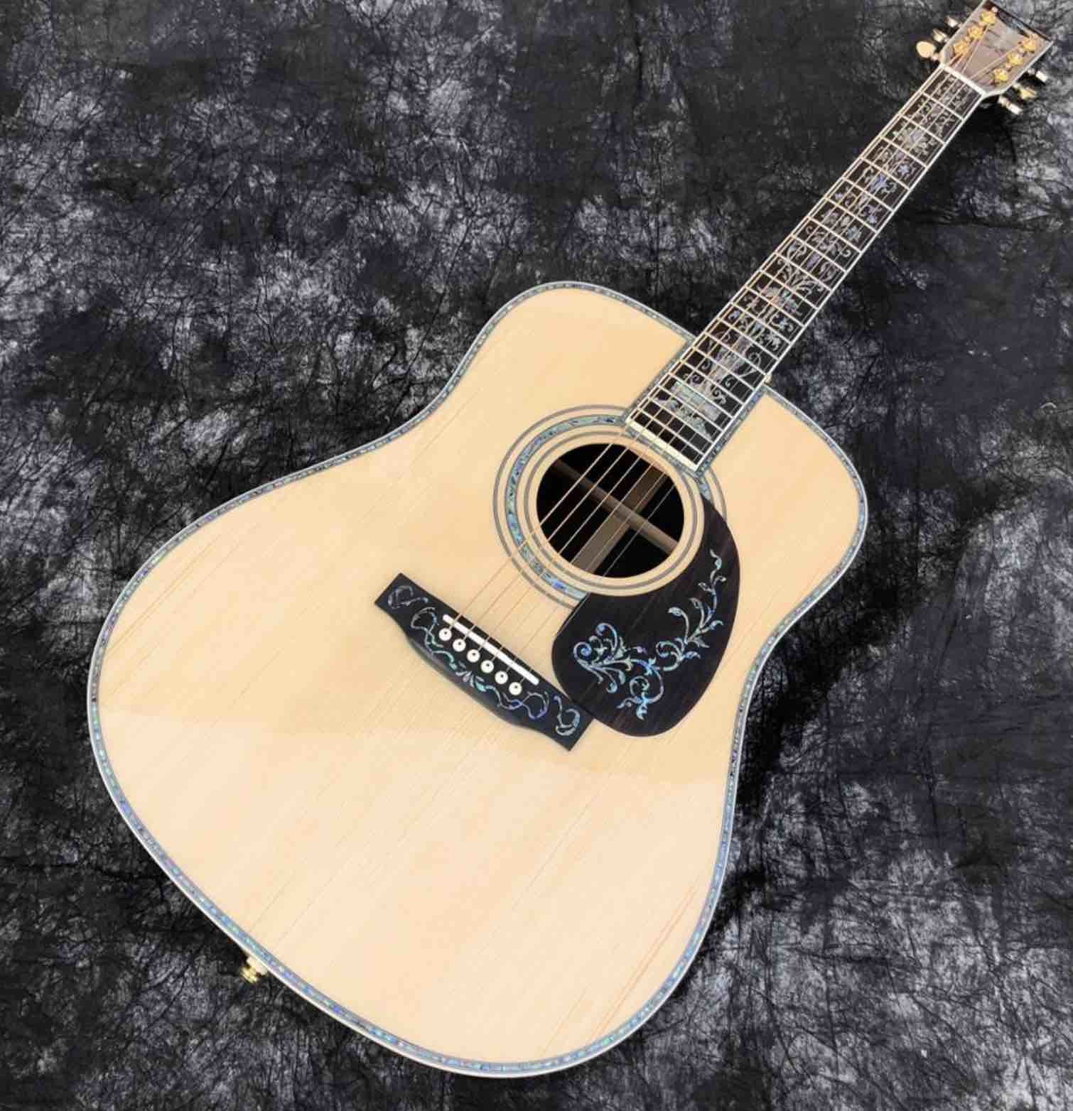 Custom AAAAA All Solid Wood Deluxe Abalone Inlay D100 Style Acoustic Guitar