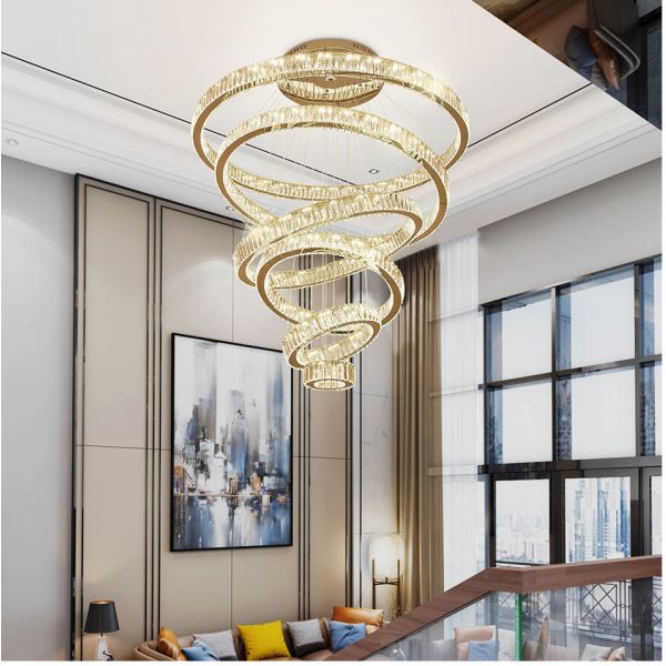 Luxury Staircase Crystal Chandelier Large Modern Rings silver chandeliers(WH-NC-49)