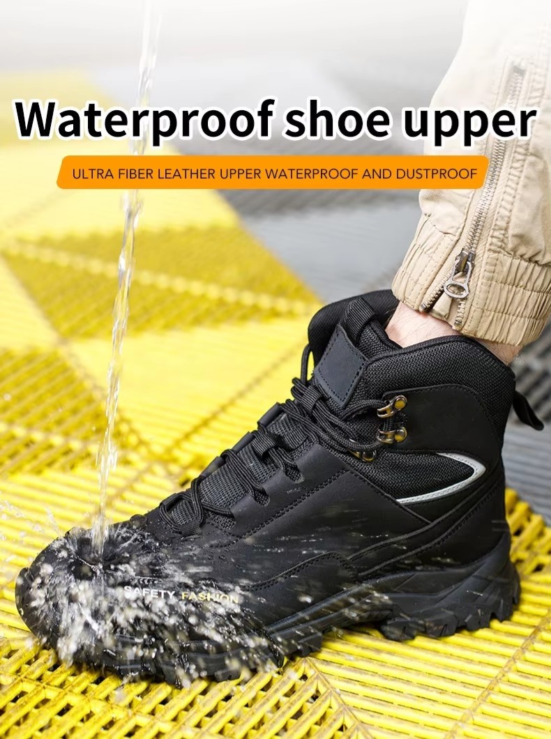 Black Green Non Slip Safety Boots Microfiber Leather Security Work Shoes