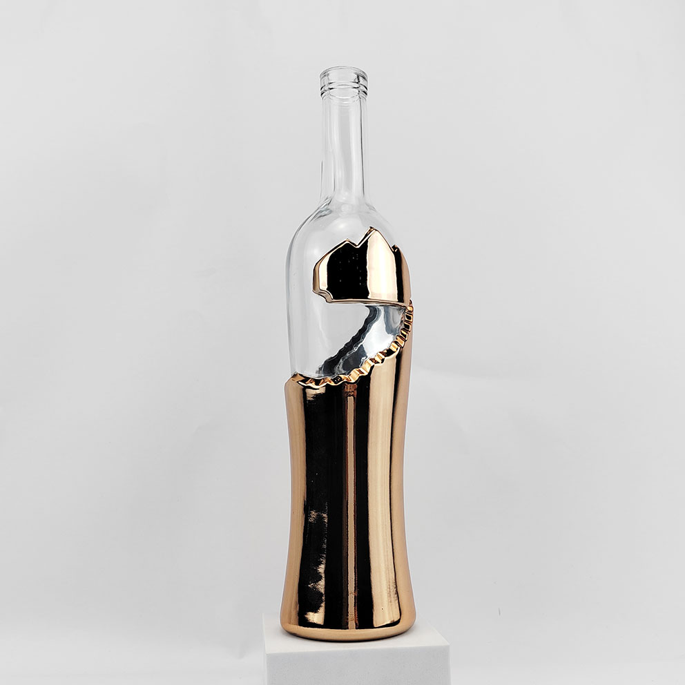 Glass Collar Hot Stamping 750ml Irregular Electroplating Liquor Whiskey Brandy Bottle