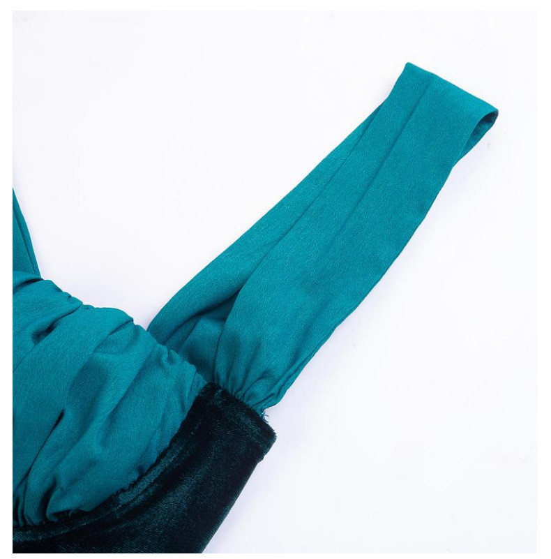 Velvet Stitching Sexy Women Dresses Pleated One Shoulder Bodycon Midi Dress