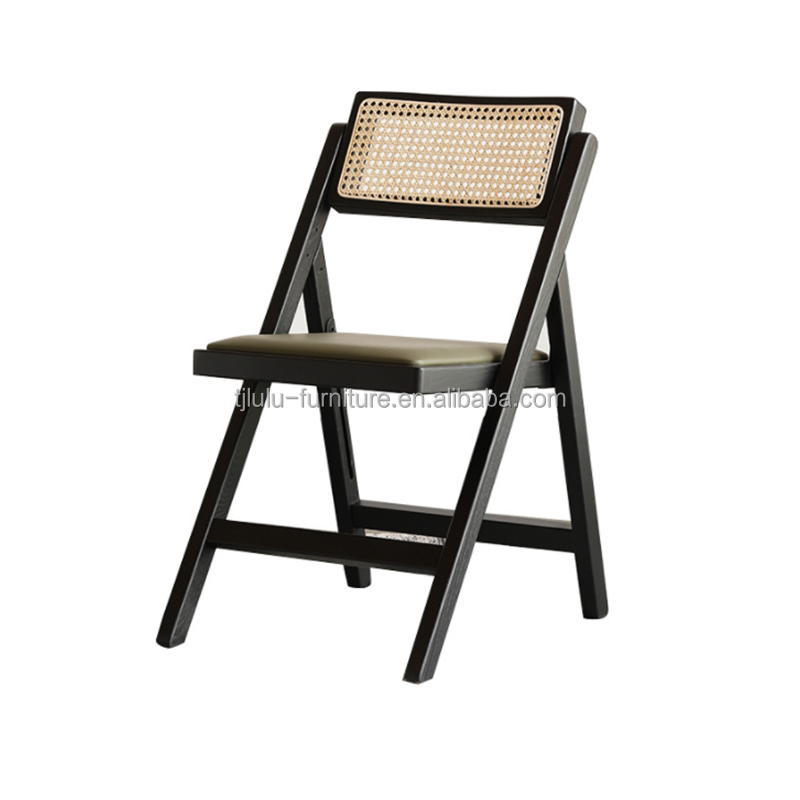 Solid Wood and Rattan Folding Dining Chair for Natural Look Modern Furniture