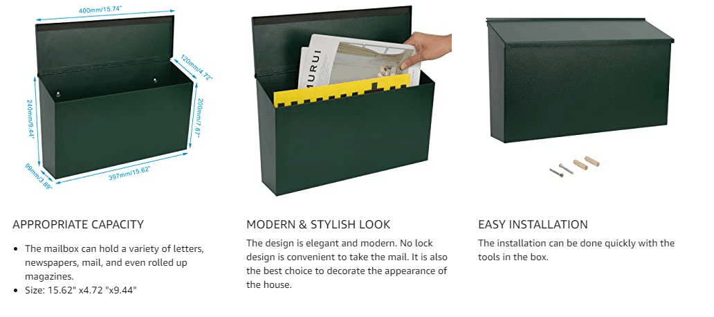 Outdoors Modern Design Large Wall-Mountable Mailbox Metal Mail Box 0.8mm Thickness