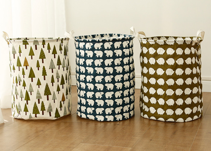 Puting Foldable washing laundry basket toy storage bag cotton lenon customized green gree laundry facility