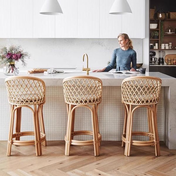Nordic Rattan High bar Table and Chair Cafe Restaurant Creative Retro Backrest Rattan bar Stool