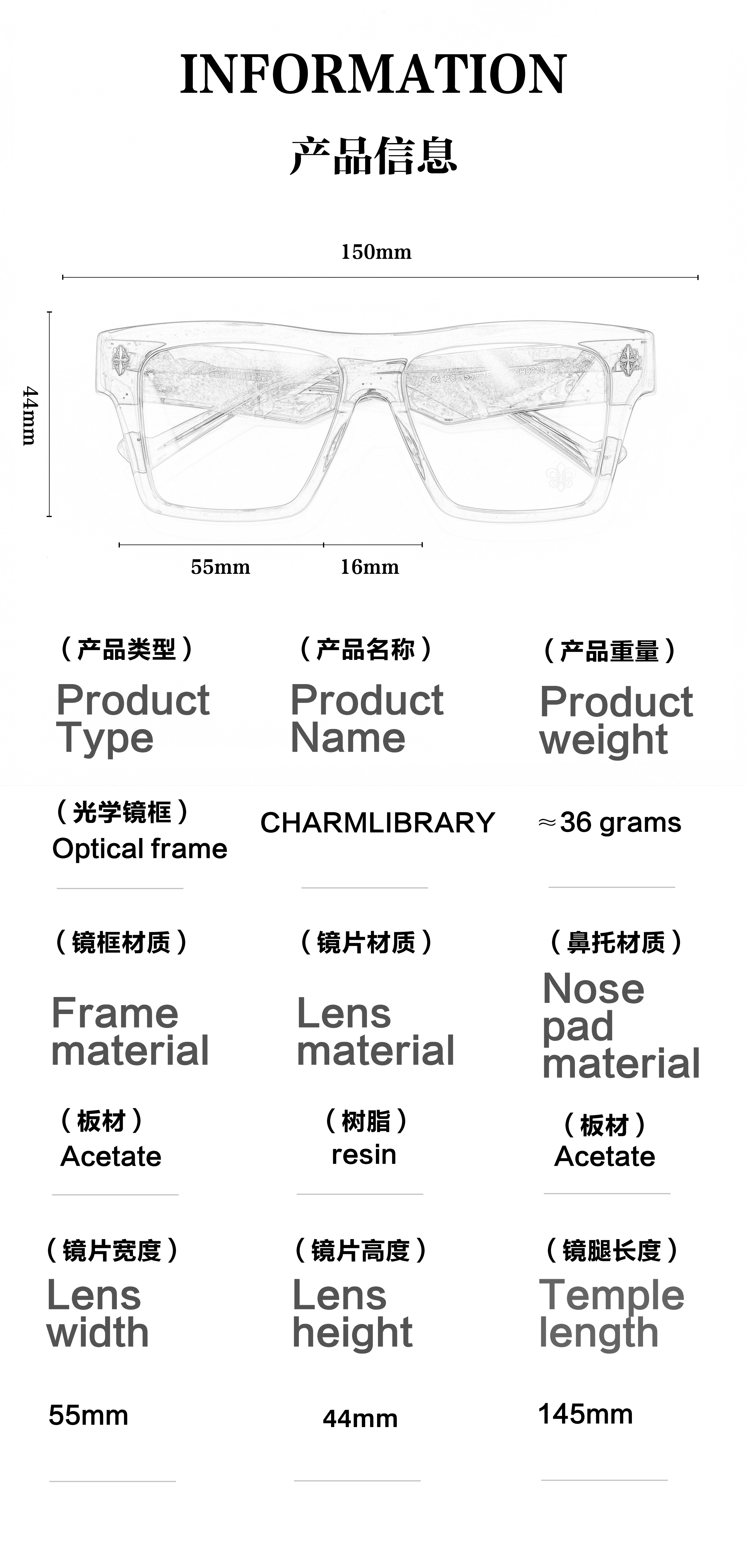 Cool Handsome Thick Black White Transparent Full Rim Durable Optical Prescription Presbyopia Glasses Eyeglasses Frames for Men