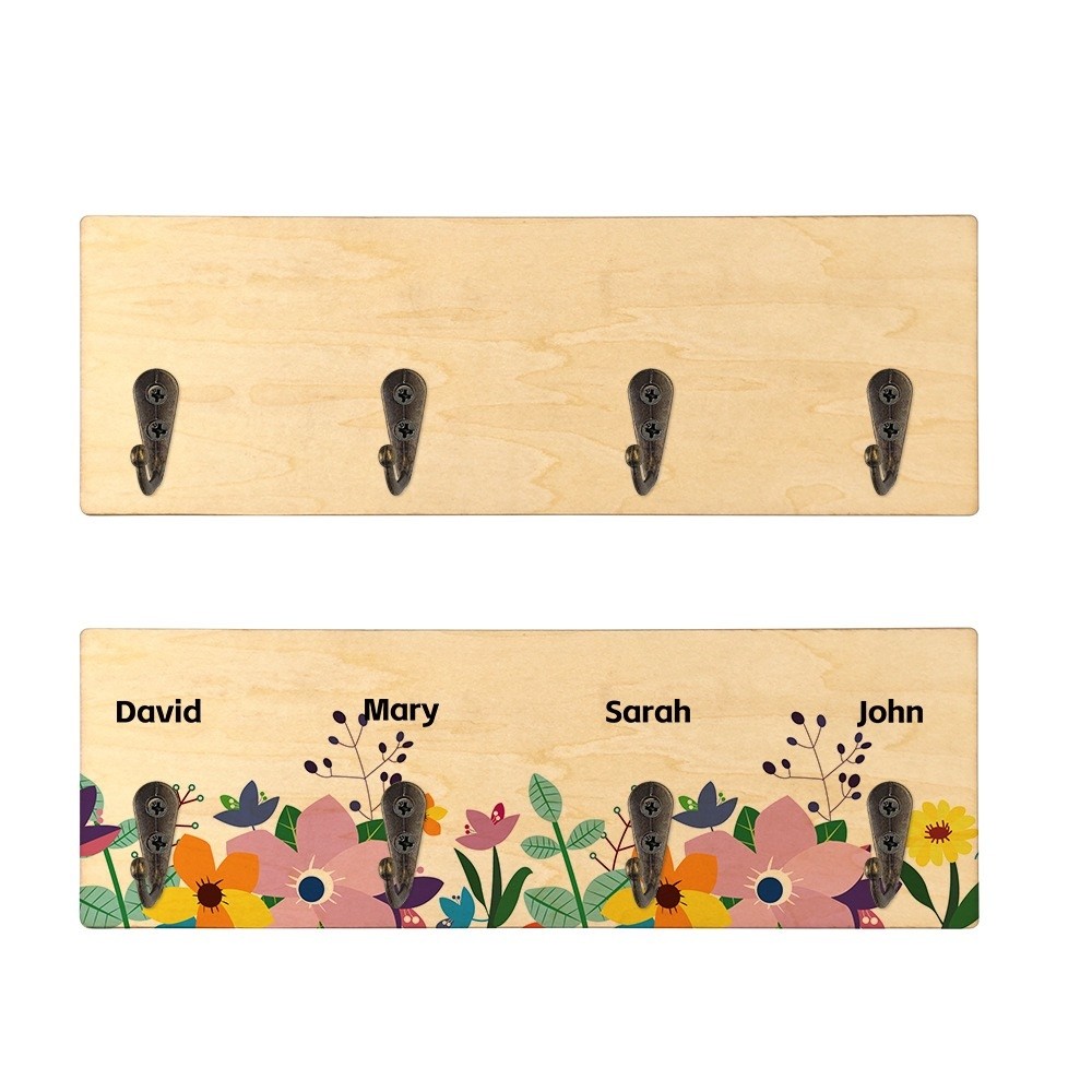Simple Wall-Mounted Rectangular Sublimation Wooden Key Holder Board With Hooks For Sublimation Photo Printing