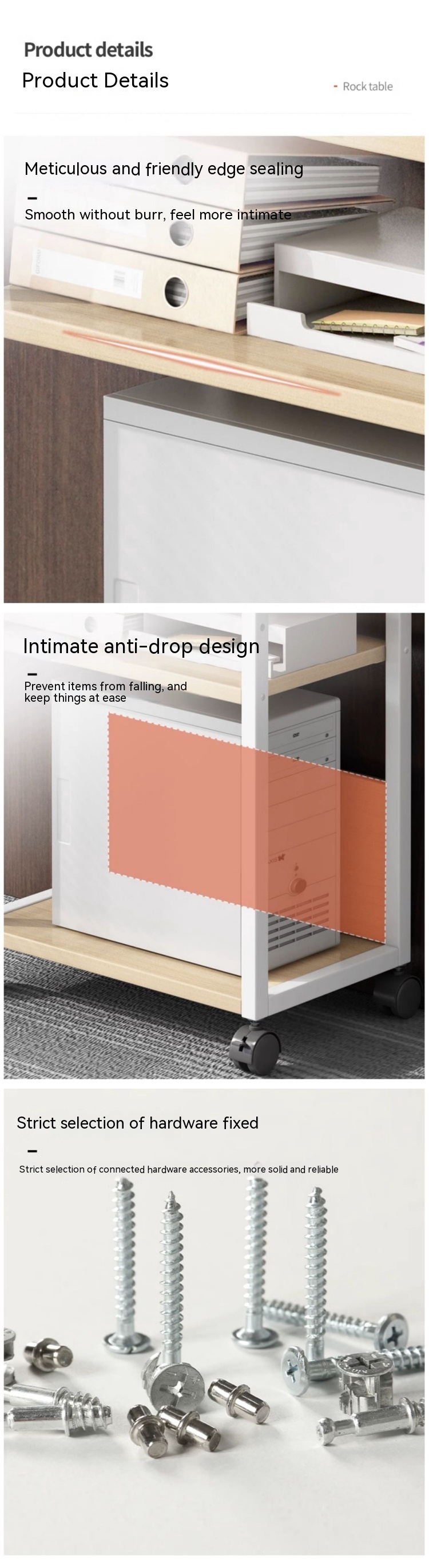 Commercial Furniture 3 Tier Movable Printer Stand Multi-purpose Desk Organizer