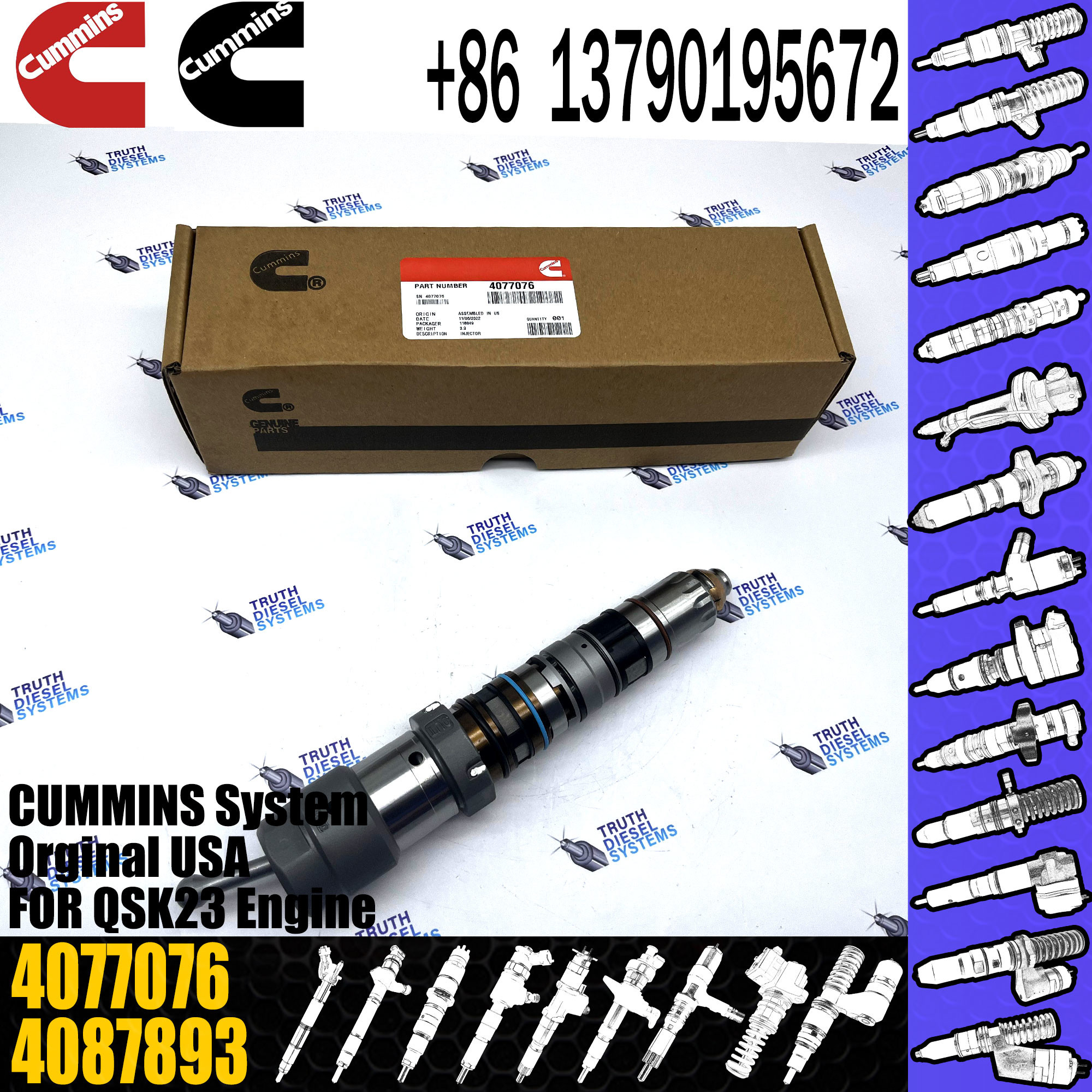 Diesel Fuel Injector For QSK23 CUMMINS Injector 4088431 4902828 4076533 4077076
