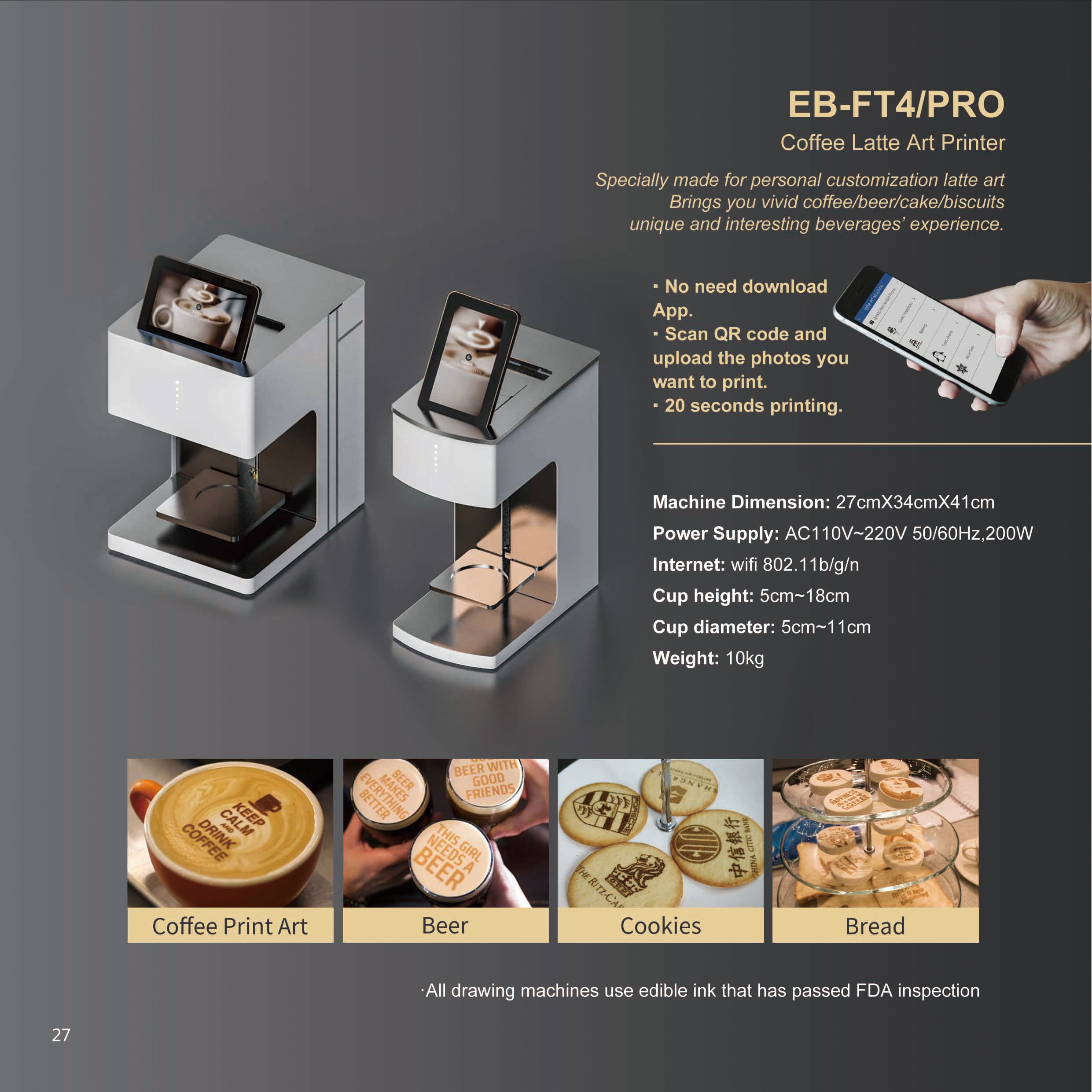 EVEBOT Coffee Printing Machine with Wifi Tablet for Milk Biscuits Cafe