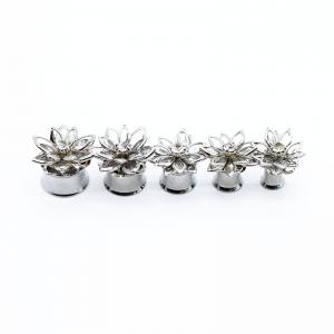 China Flower Flesh Tunnel Earrings 304 Stainless Steel 10mm Ear Stretcher Plugs on sale
