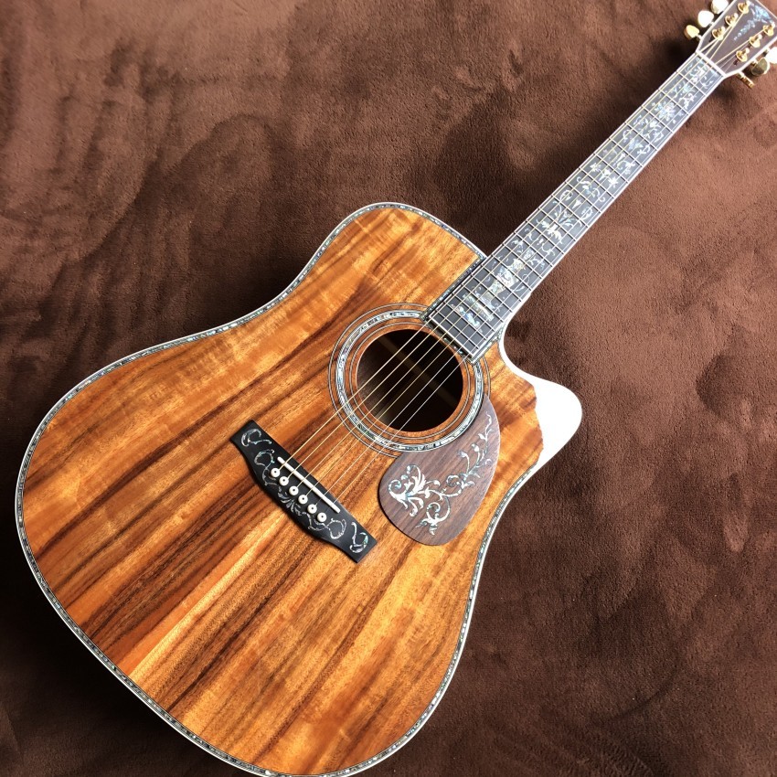 Custom 41 Inch Solid KOA Wood Top Cutaway Classic Folk Acoustic Guitar Real Abalone Inlay D-Shape Electric Guitar Wood P
