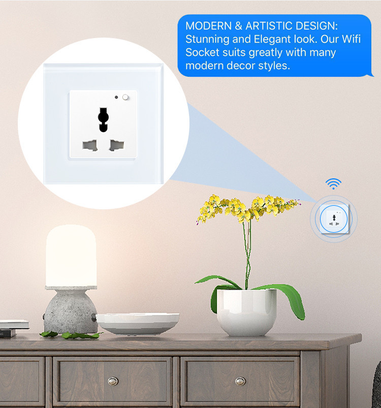 Tuya 2021 13A Outlet Universal Smart Wifi Socket Plug Glass Panel Wall Socket Uk
