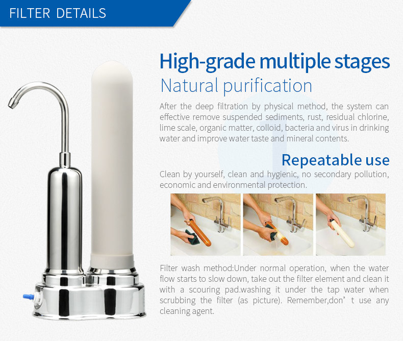 SS304 Housing Mineral Countertop Kitchen Water Filter For Remove Chloride