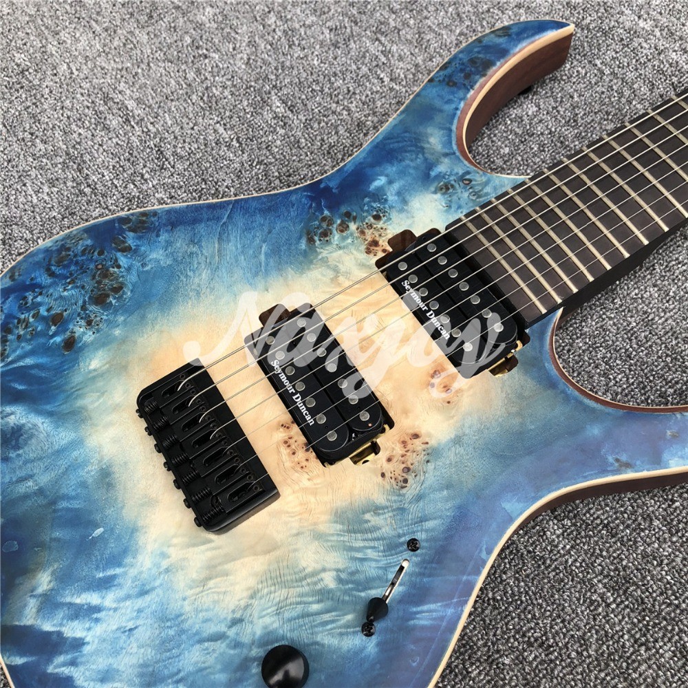 7 strings Mayones blue burst electric Guitar Ebony Fretboard locking Tuners Bolt-on OM logo mayones Duvell electric guit