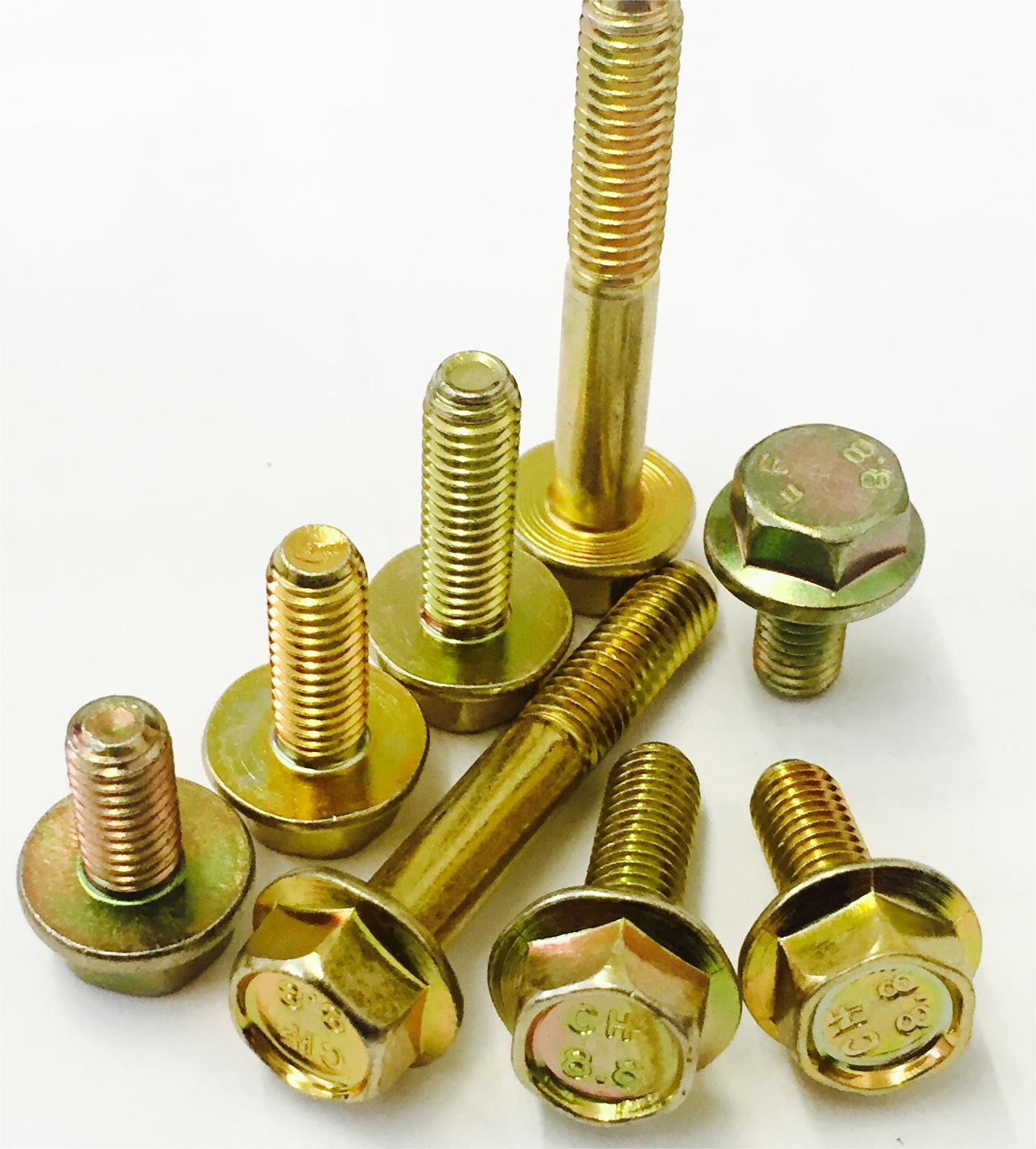 M6 M8 M20 Carbon Steel Yellow Blue Sliver Zinc Plated Hex Flange Bolt Grade 4.8 DIN6921