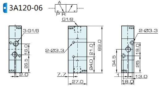 3A120-06 Airtac Type Pneumatic Double Air Pilot Valve 3 Way